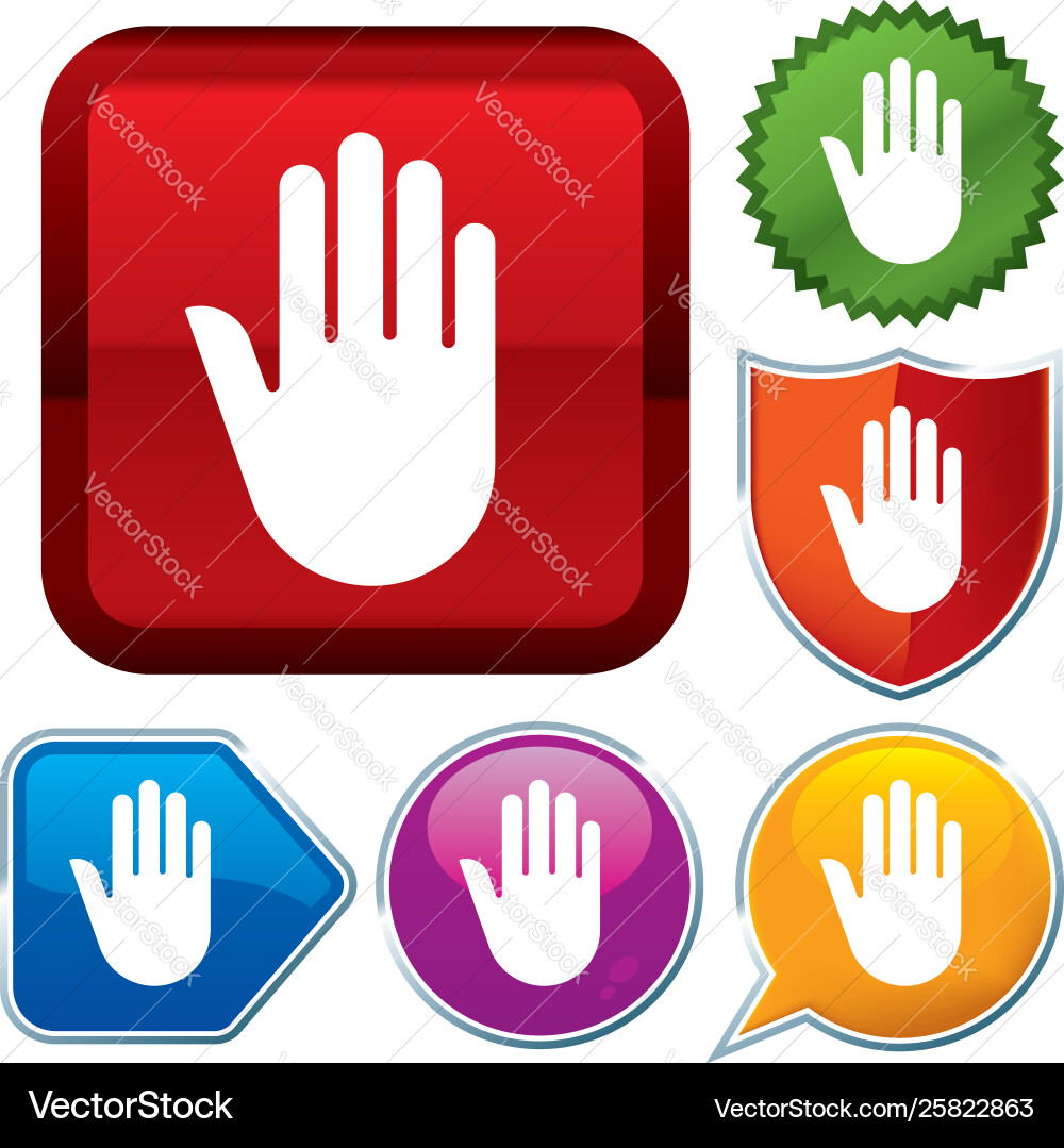 Set shiny icon series on buttons stop hand Vector Image
