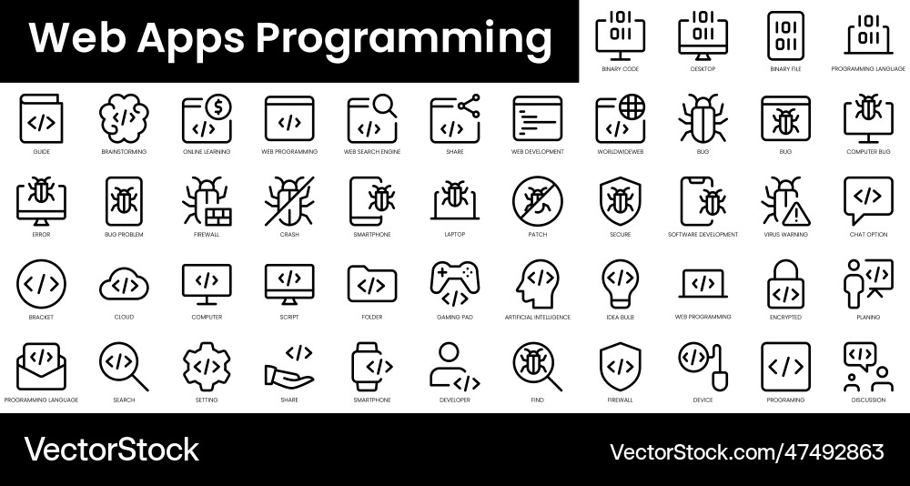 Set von Umriss Web-Apps Programmier-Icons vektorbild