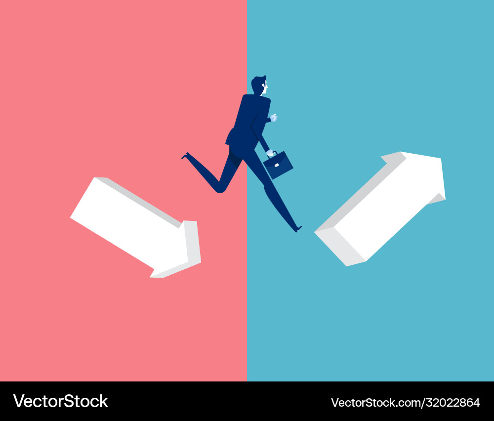 Man jumping from down chart to growth vector image