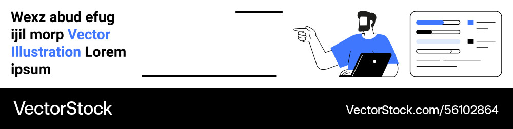 Man with laptop explaining concepts alongside data Man with laptop explaining concepts alongside data Vector Image