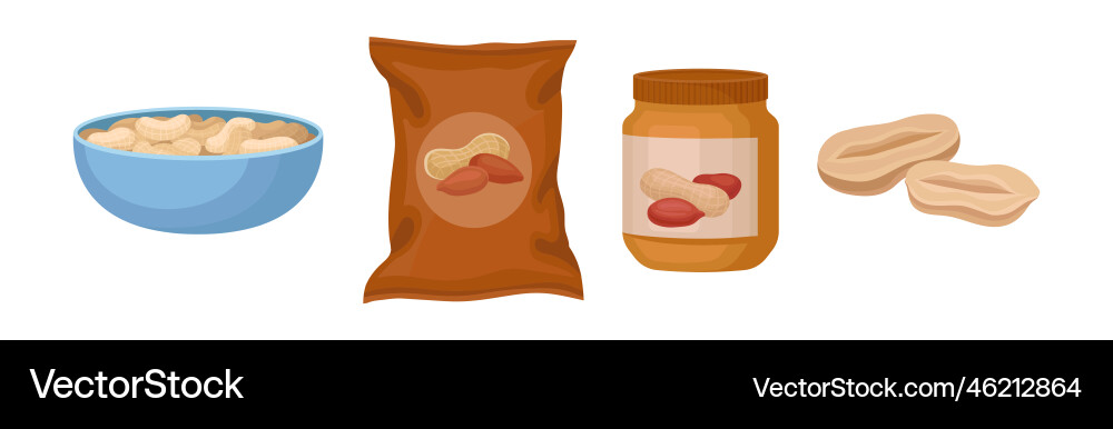 Peanut product with butter in jar and pack Peanut product with butter in jar and pack vector image