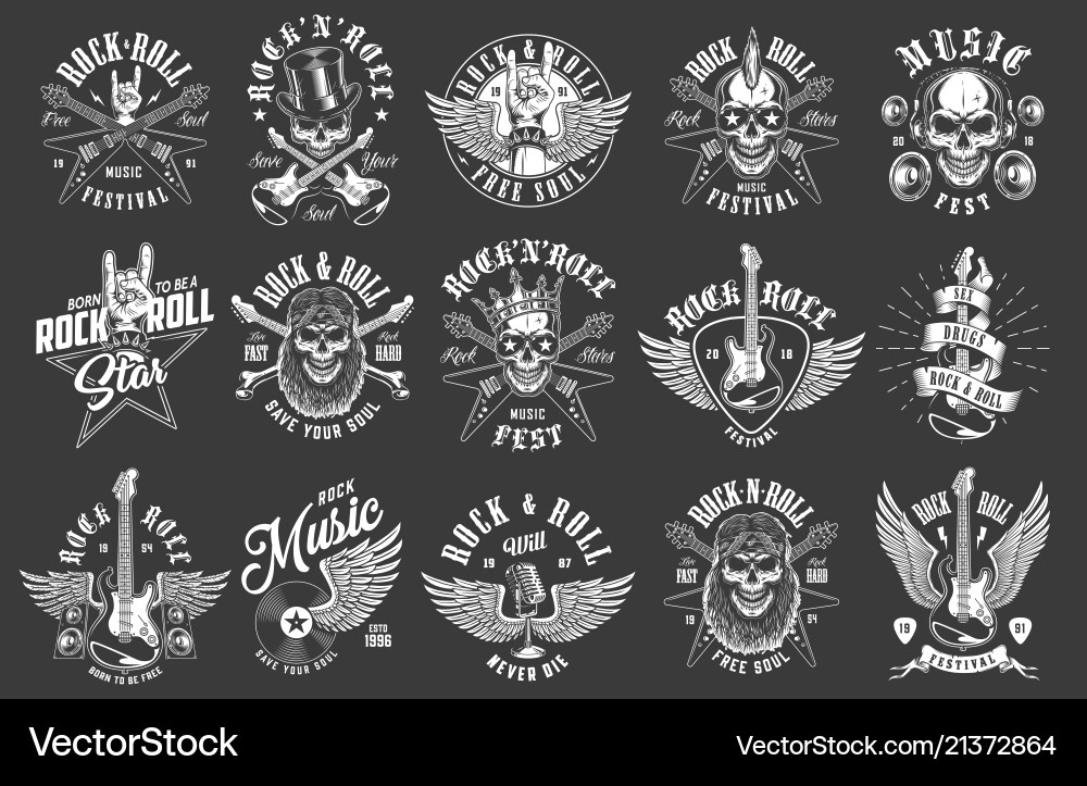 Rock & Roll Emblems - Black Background vector image