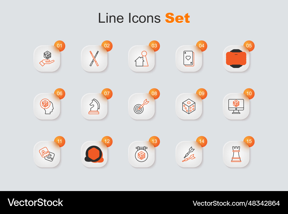 Set line chess dart arrow game dice bingo vector image
