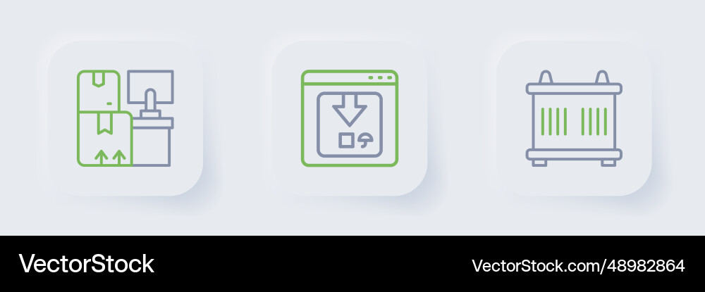 Set line container online app delivery tracking Vector Image