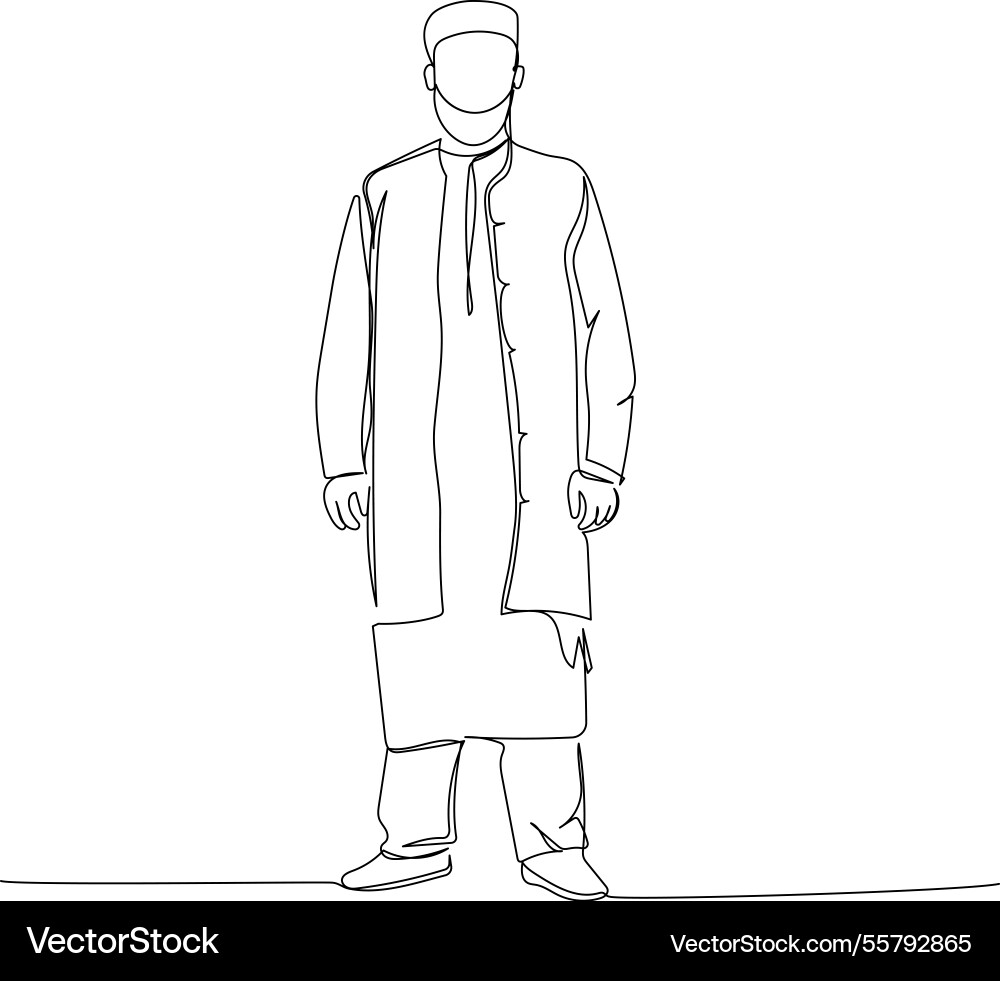 Arab man in national dress one line art Arab man in national dress one line art vector image