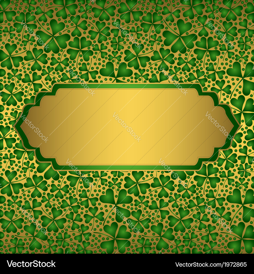 Clover background with empty golden label vector image