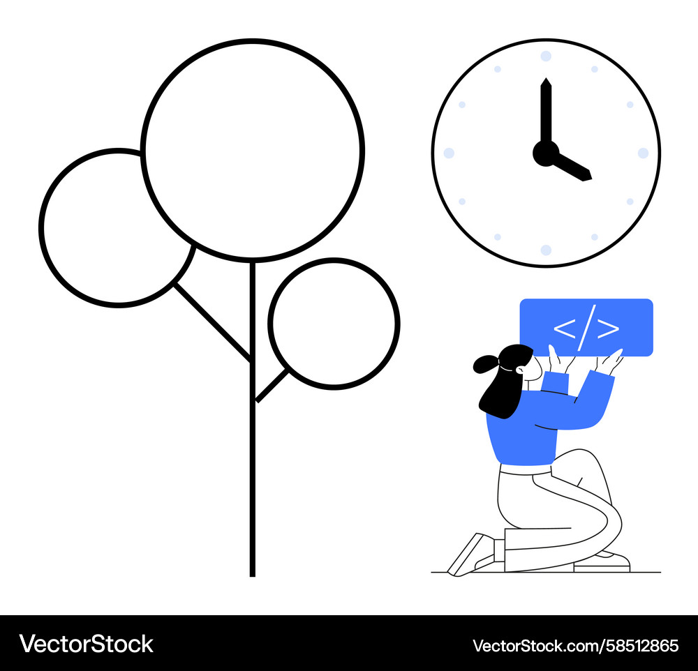 Coding Woman with Tree Clock Vector Image