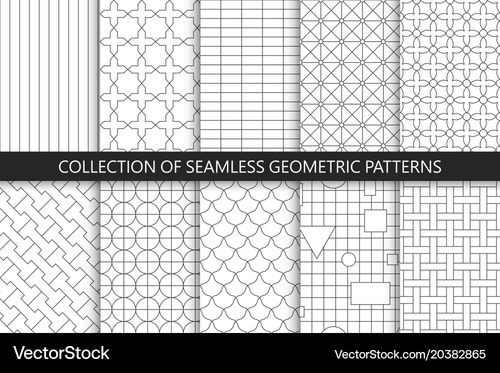 Collection of seamless geometric patterns simple vector image