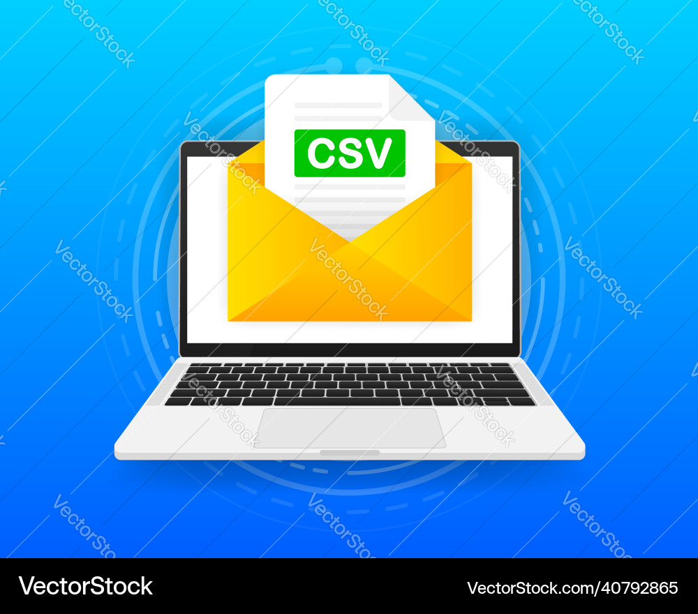 Computer with envelope and csv file laptop Computer with envelope and csv file laptop vector image