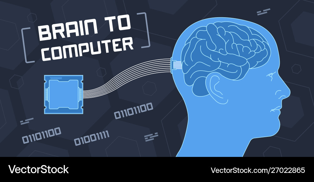 Flat brain to computer Flat brain to computer vector image