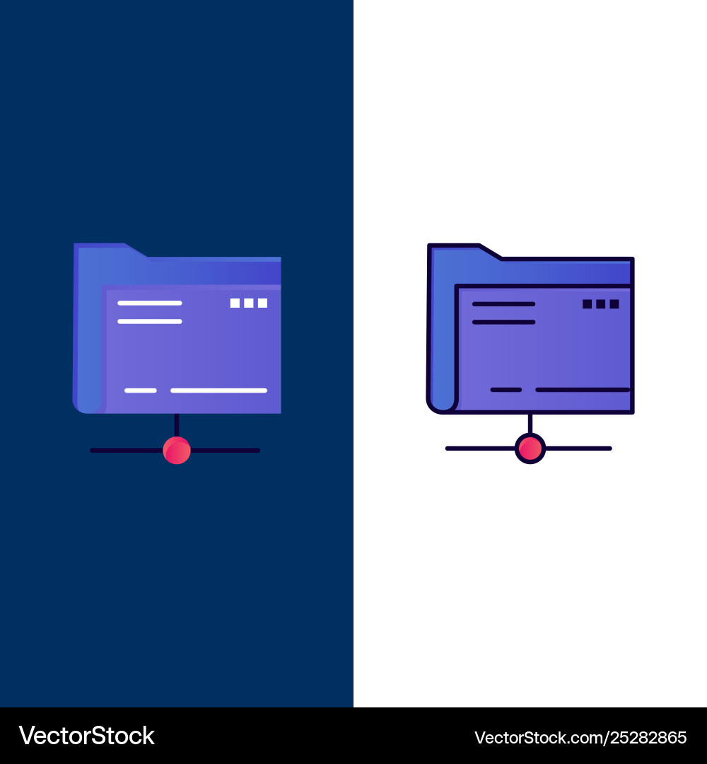 Folder data server storage icons flat and line Vector Image