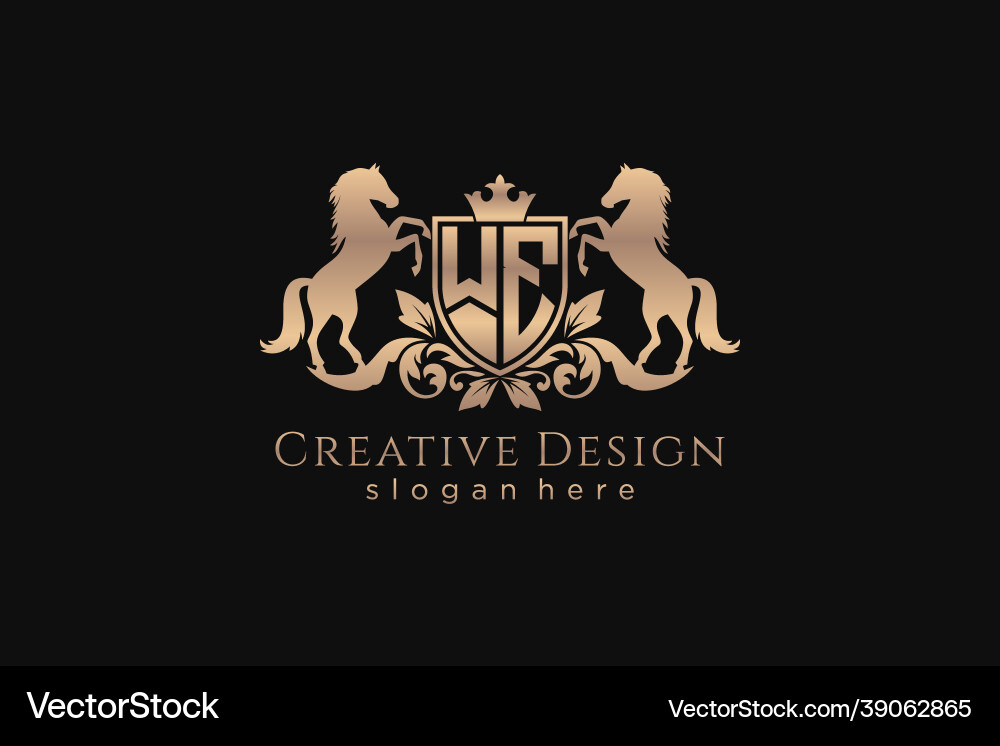 Initial we retro golden crest with shield and two Initial we retro golden crest with shield and two Vector Image