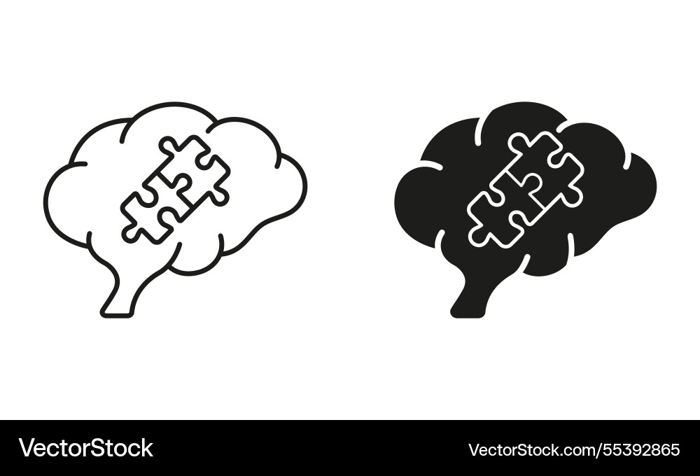 Puzzle und menschliche Gehirn Linie Silhouette-Symbol Puzzle und menschliche Gehirn Linie Silhouette-Symbol vektorbild
