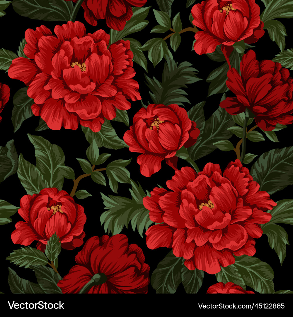 Seamless pattern with red peonies Seamless pattern with red peonies vector image