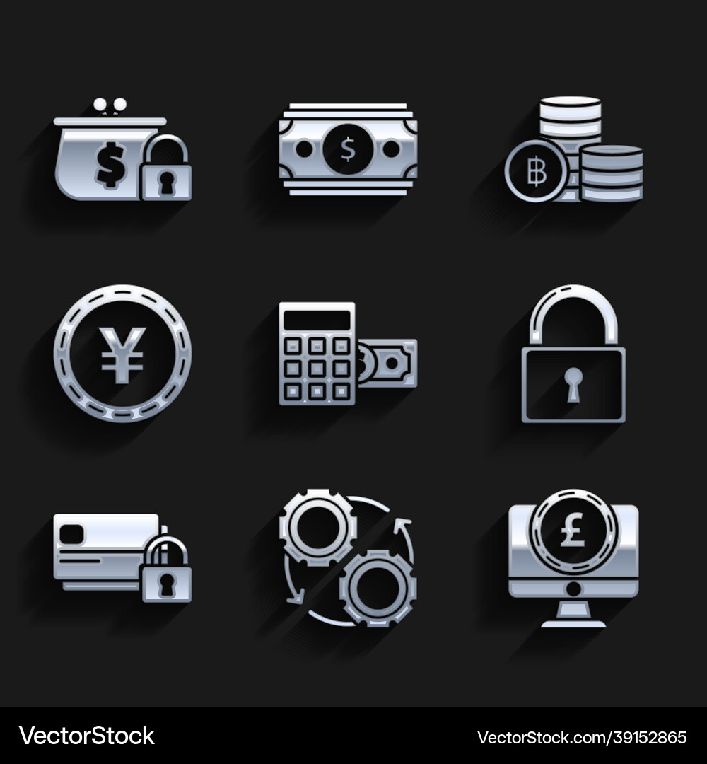 Set calculator with dollar symbol computer Set calculator with dollar symbol computer vector image