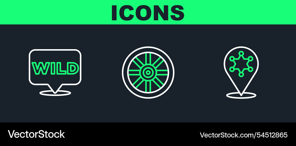 Set line hexagram sheriff pointer to wild west vector image