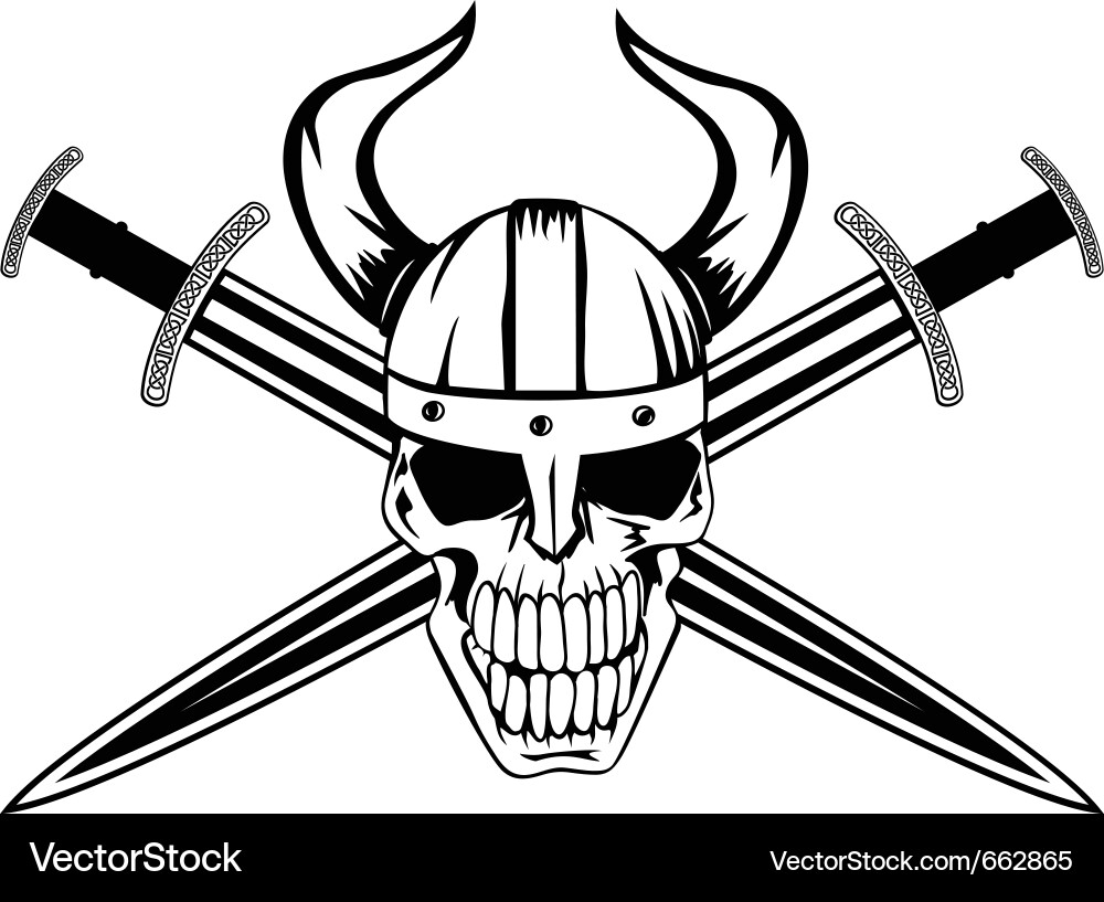 Viking Warrior Skull with Crossed Swords vector image