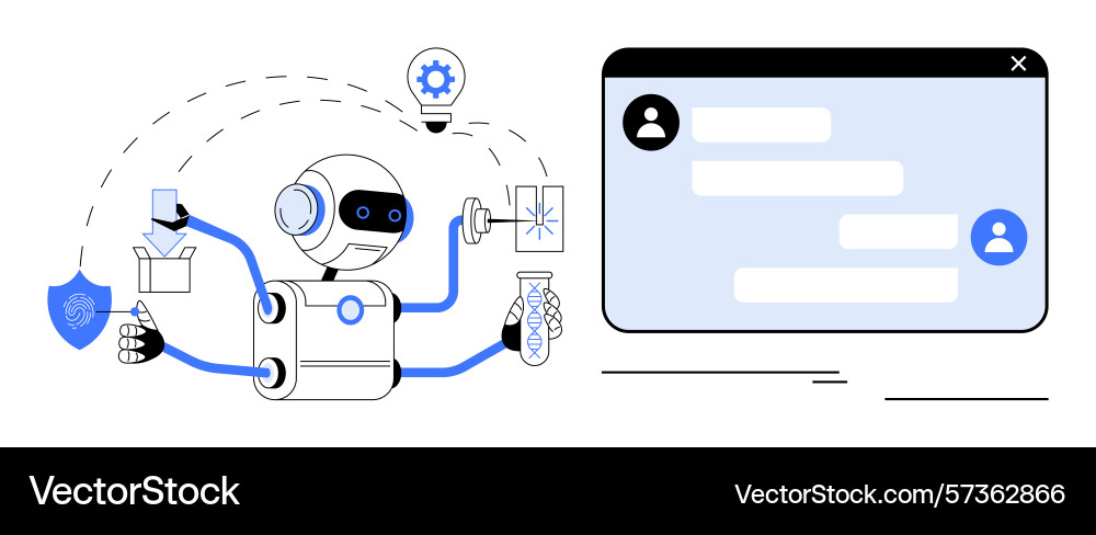 Ai robot multitasking with chat window Ai robot multitasking with chat window vector image