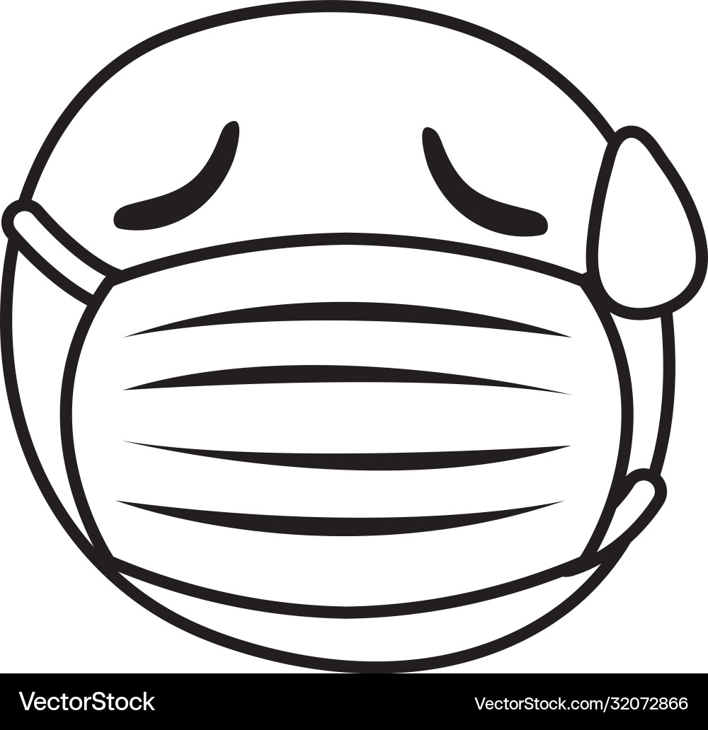 Emoji wearing medical mask sweating line style Emoji wearing medical mask sweating line style vector image