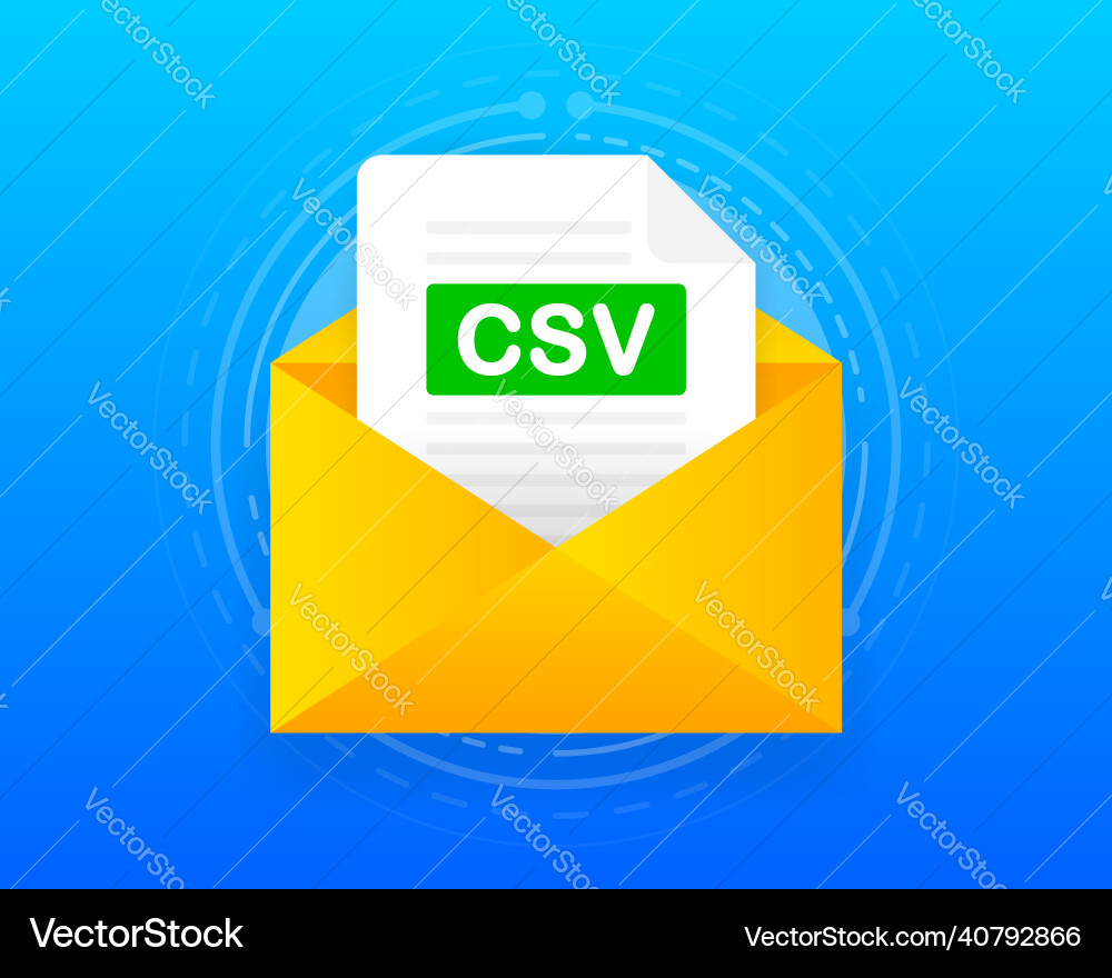 Envelope with csv file laptop and email Envelope with csv file laptop and email Vector Image