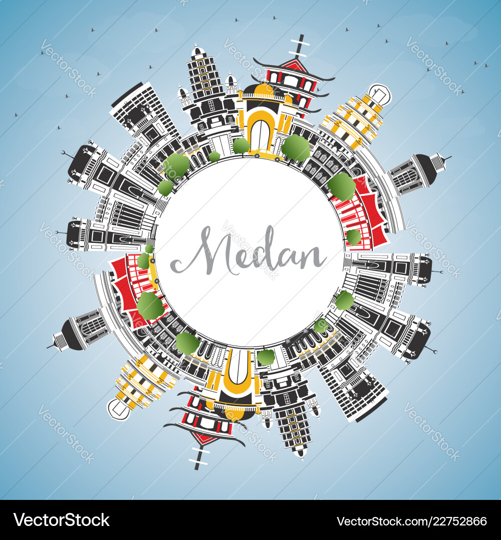 Medan indonesia city skyline with color buildings Medan indonesia city skyline with color buildings vector image