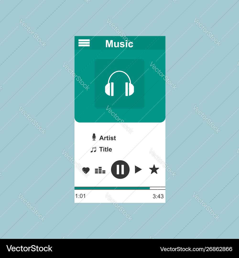 Media player application app template with flat Media player application app template with flat vector image