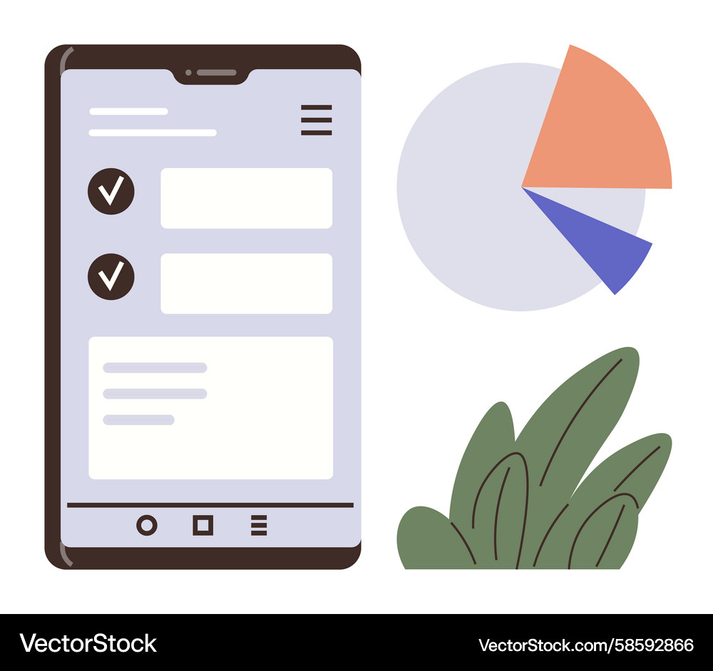 Mobile interface with task list pie chart Mobile interface with task list pie chart Vector Image