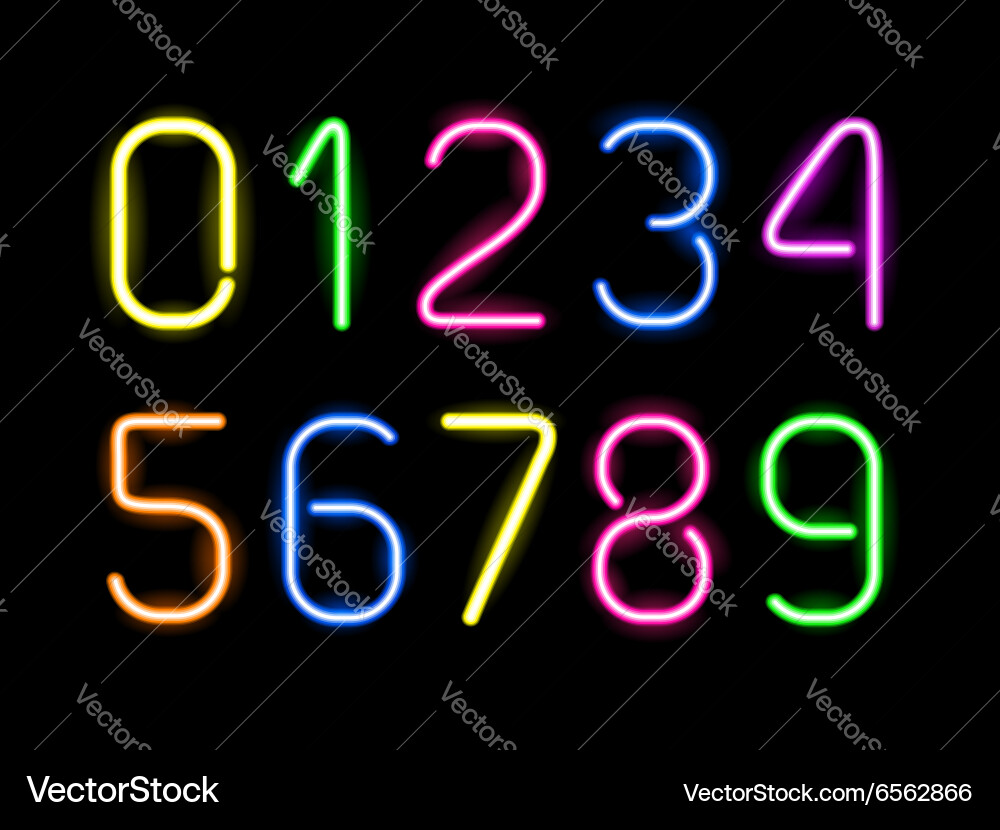 Neon numbers Royalty Free Vector Image - VectorStock