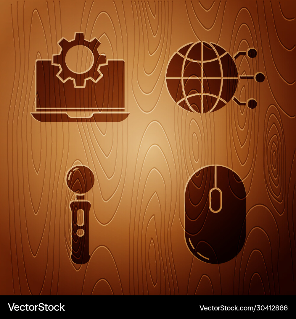 Set computer mouse laptop and gear gamepad Set computer mouse laptop and gear gamepad vector image