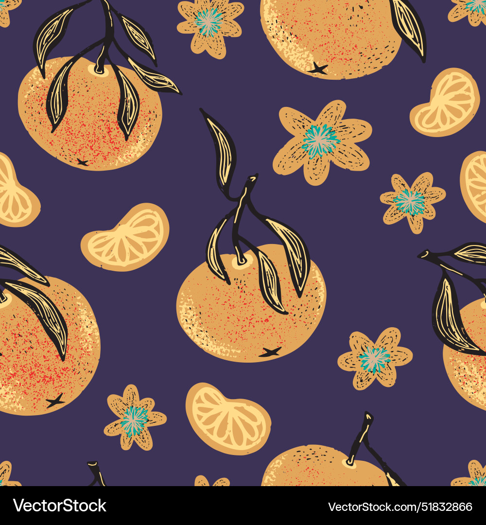 Texture stylized pattern with tangerines seamless Texture stylized pattern with tangerines seamless Vector Image
