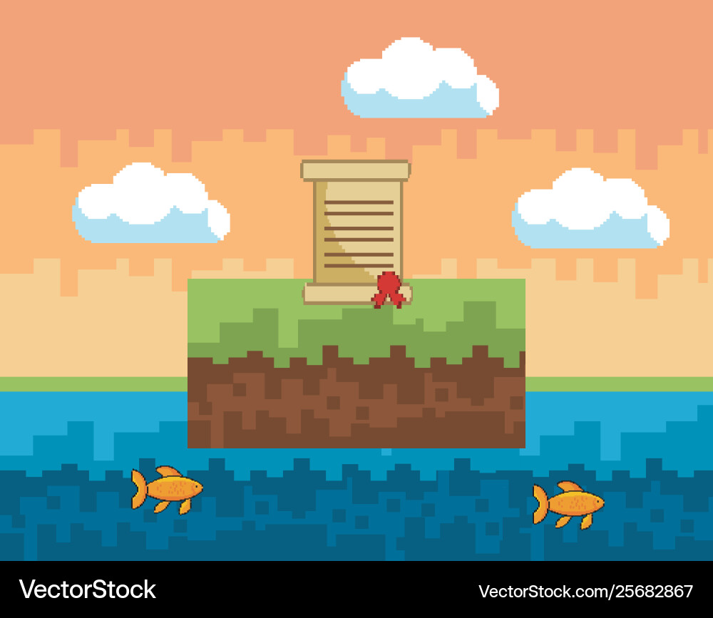Arcade game world and pixel scene design vector image