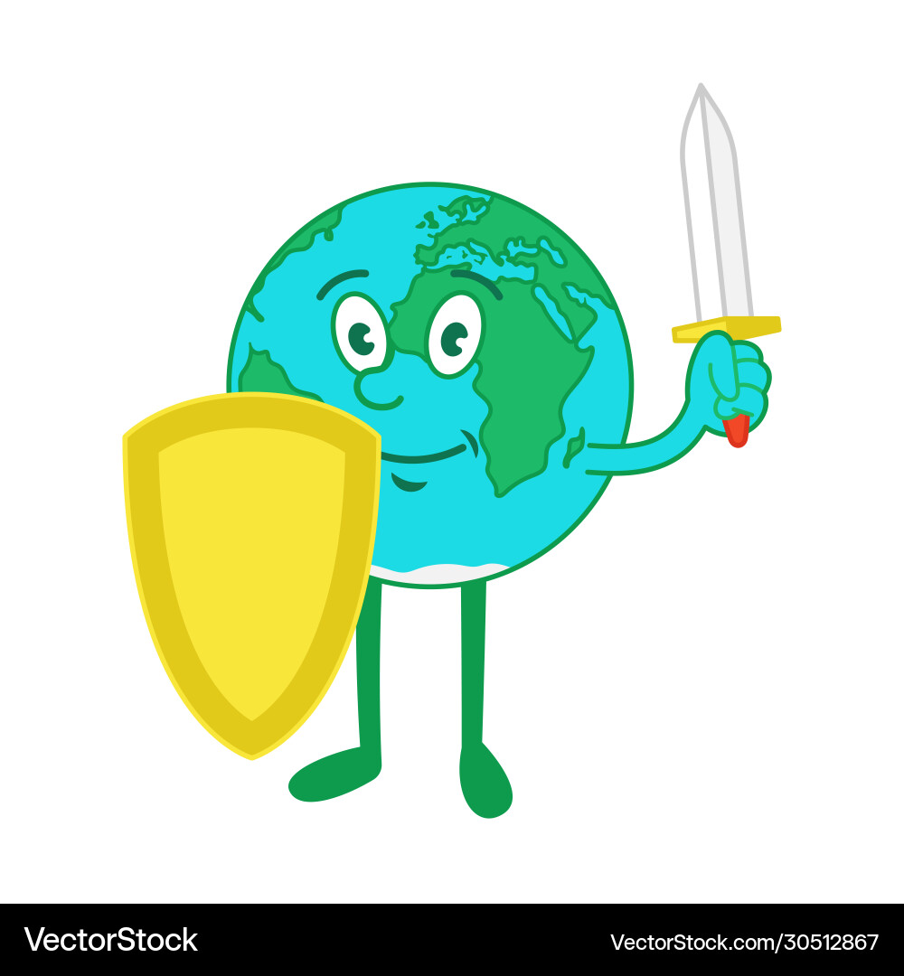 Cartoon Charakter Erde mit Schild und Schwert Cartoon Charakter Erde mit Schild und Schwert vektorbild