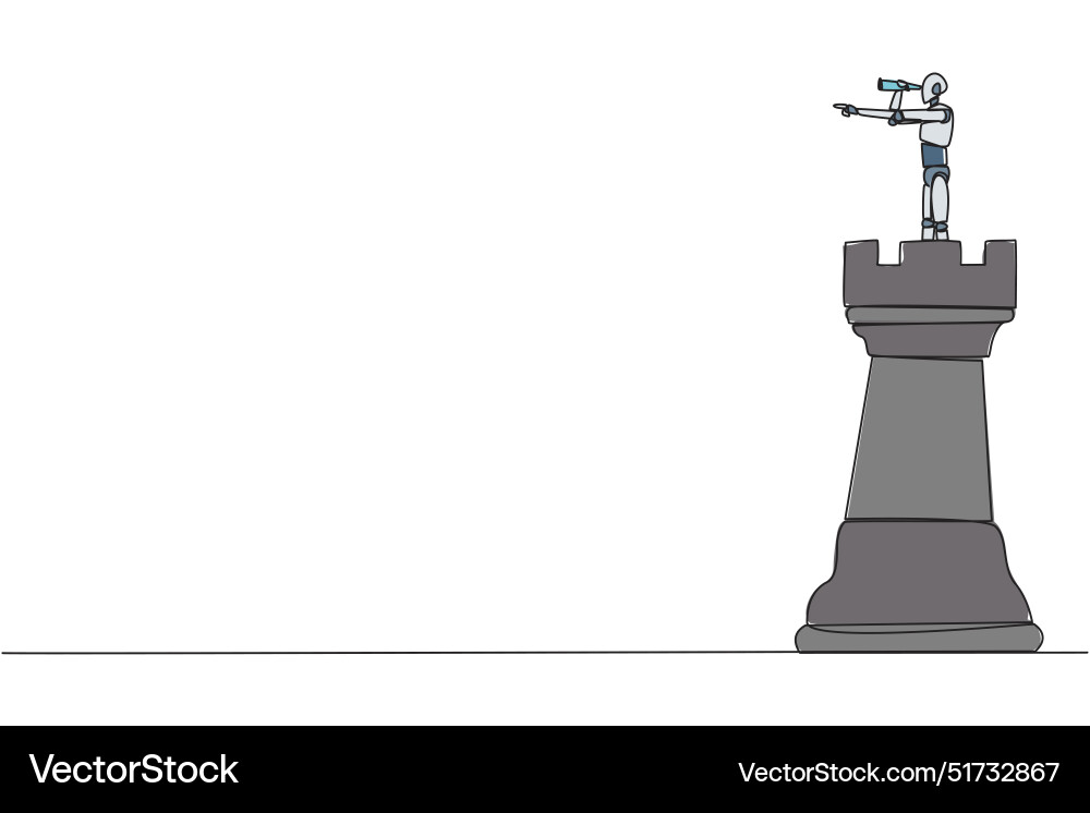 Continuous one line drawing robot future tech vector image