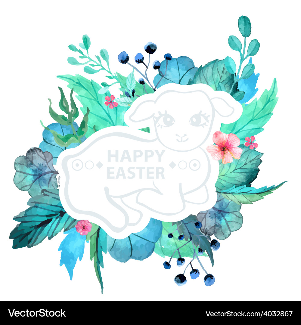 Easter watercolor natural with lamb sticker Vector Image
