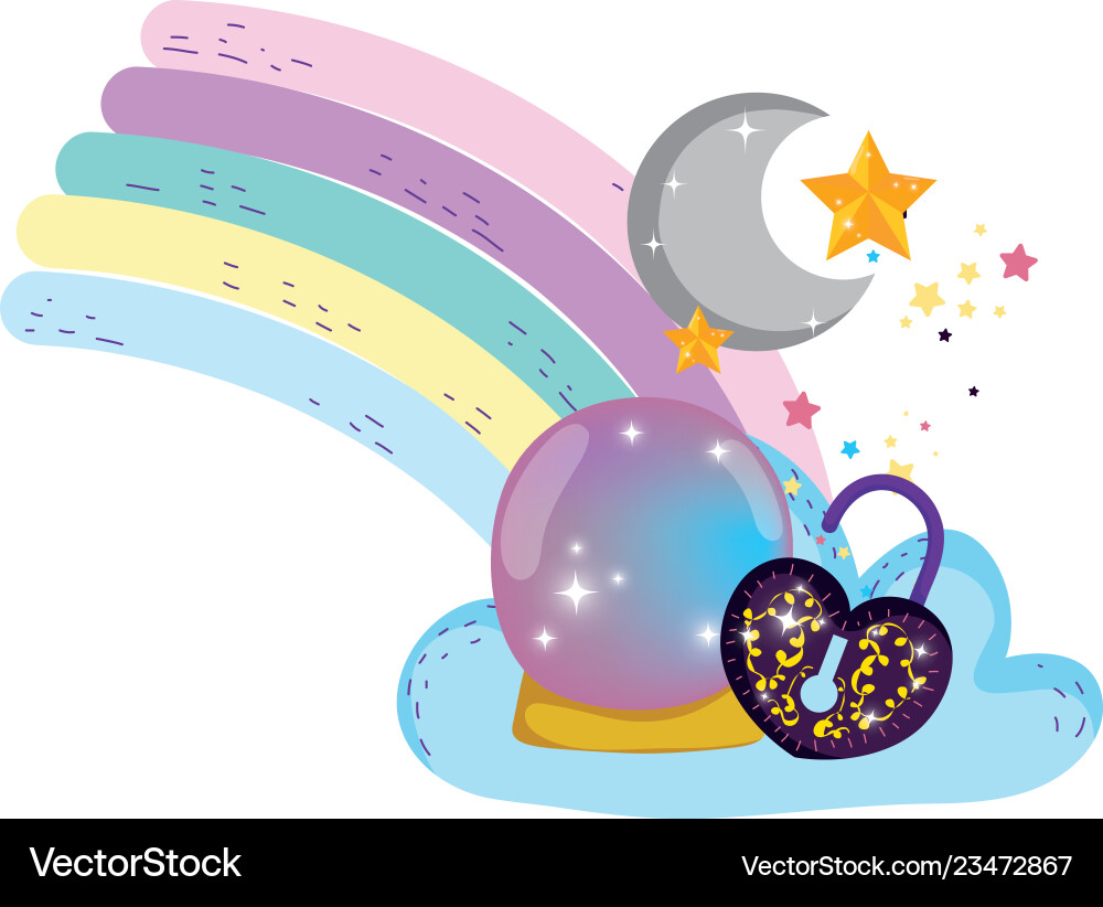 Fairytale crystal ball and padlock with heart Vector Image