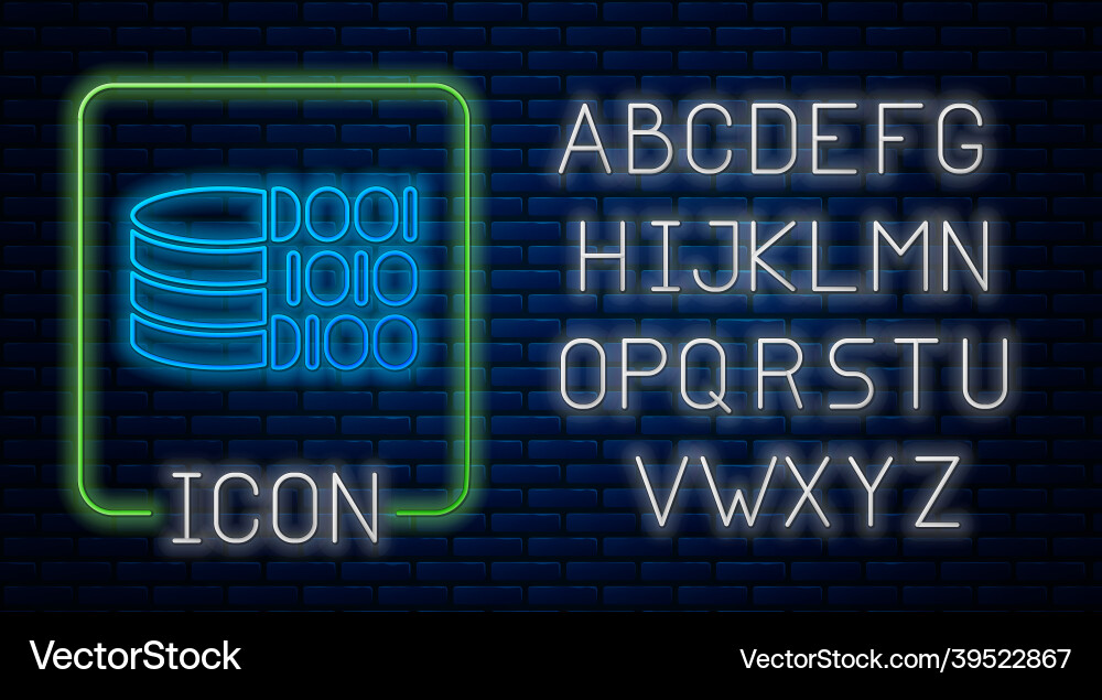 Glowing neon binary code icon isolated on brick Glowing neon binary code icon isolated on brick vector image