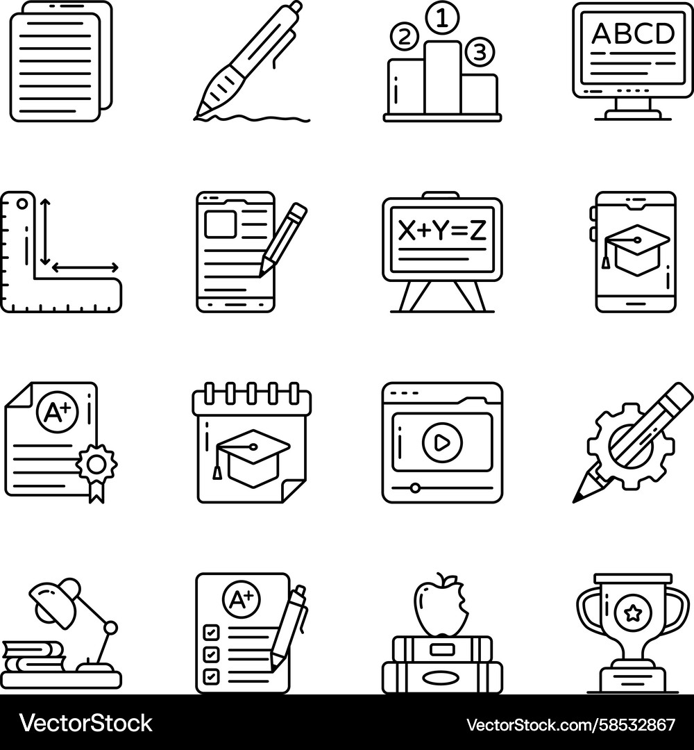 Linear Learning Icons Set Vector Image