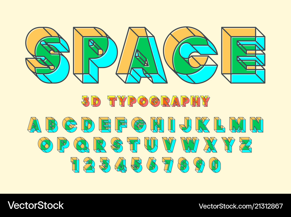 Linear original 3d display font alphabet letters Linear original 3d display font alphabet letters vector image