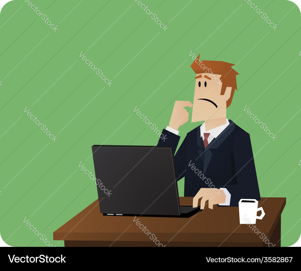 Man Contemplating at Computer Desk vector image