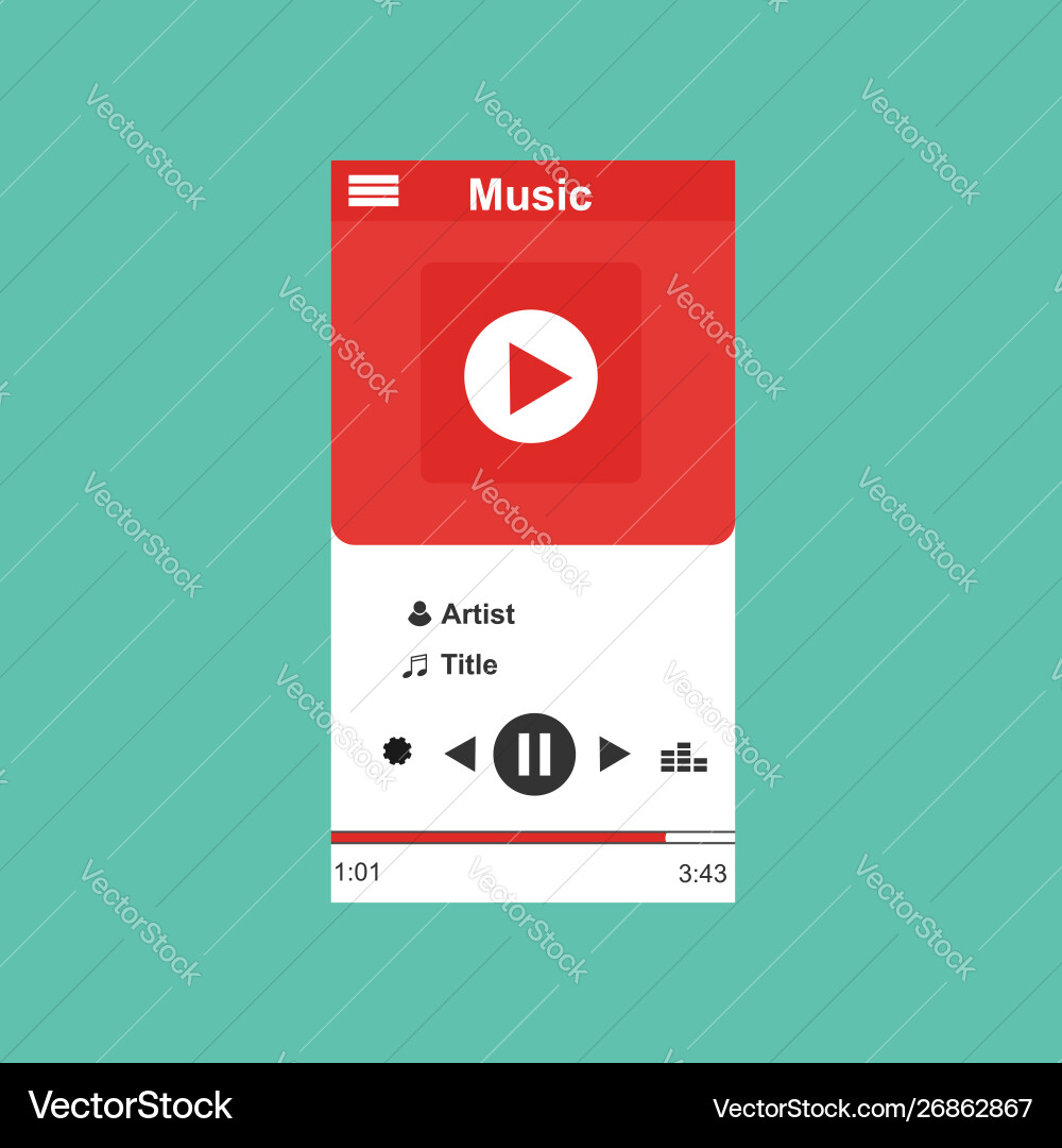 Media player application app template with flat Media player application app template with flat vector image