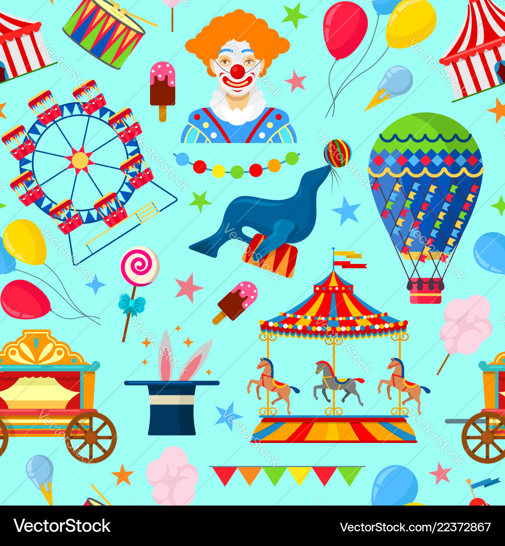 Pattern with circus and amusement elements Vector Image