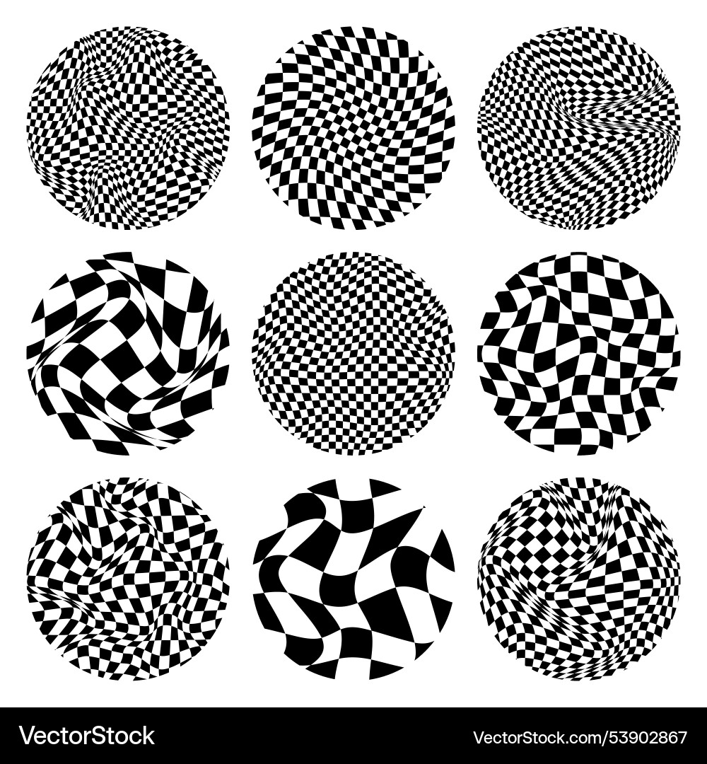 Trendy round checkered pattern distorted tiled Trendy round checkered pattern distorted tiled vector image