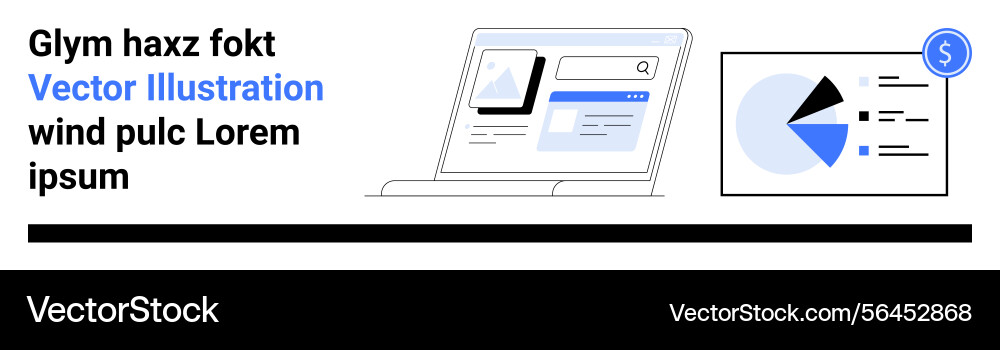 Laptop with web interface and diagram featuring vector image