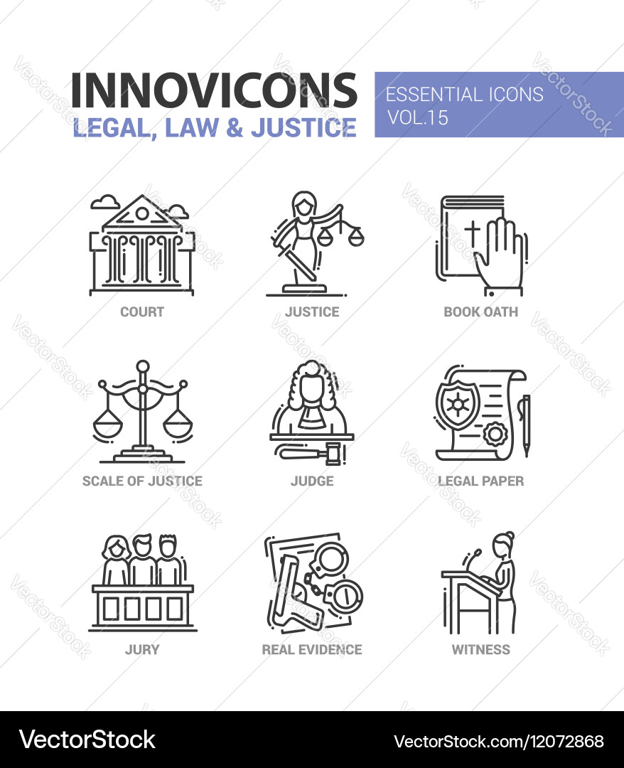 Law & Justice Flat Icons Vector Image
