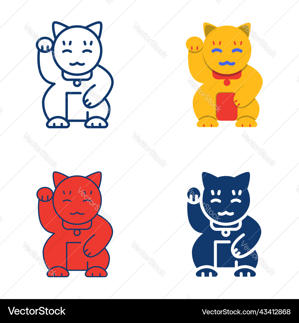 Maneki neko icon set in flat and line style Vector Image