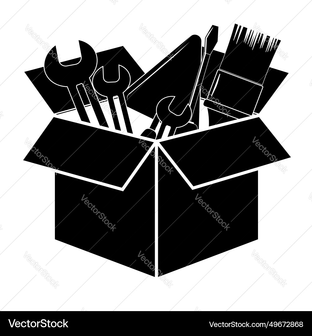 Open box with work tools isolated on background Open box with work tools isolated on background vector image