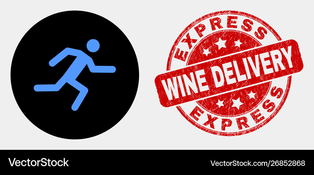Running man icon and scratched express wine Running man icon and scratched express wine vector image