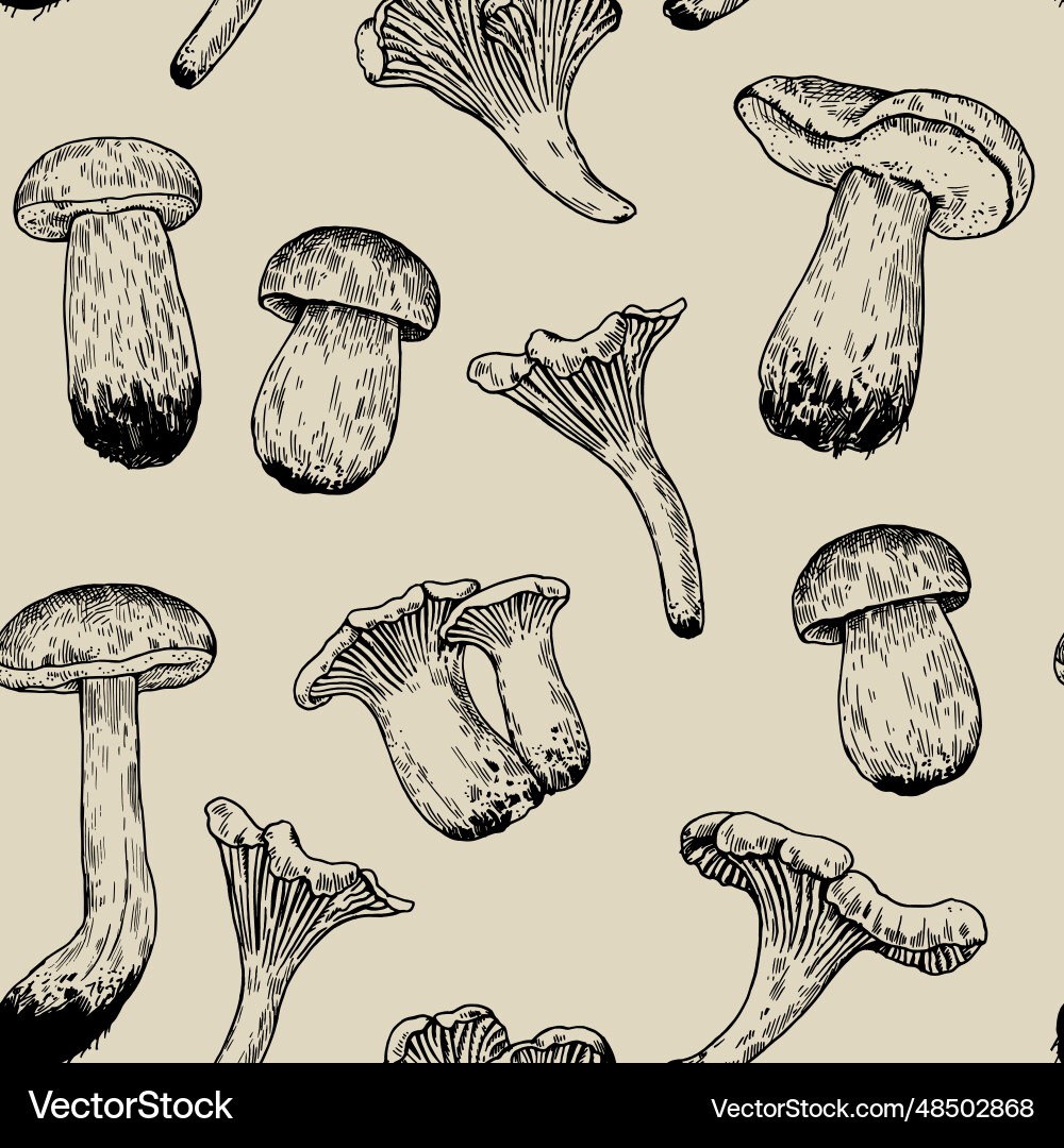 Seamless pattern with mushrooms in retro Seamless pattern with mushrooms in retro vector image