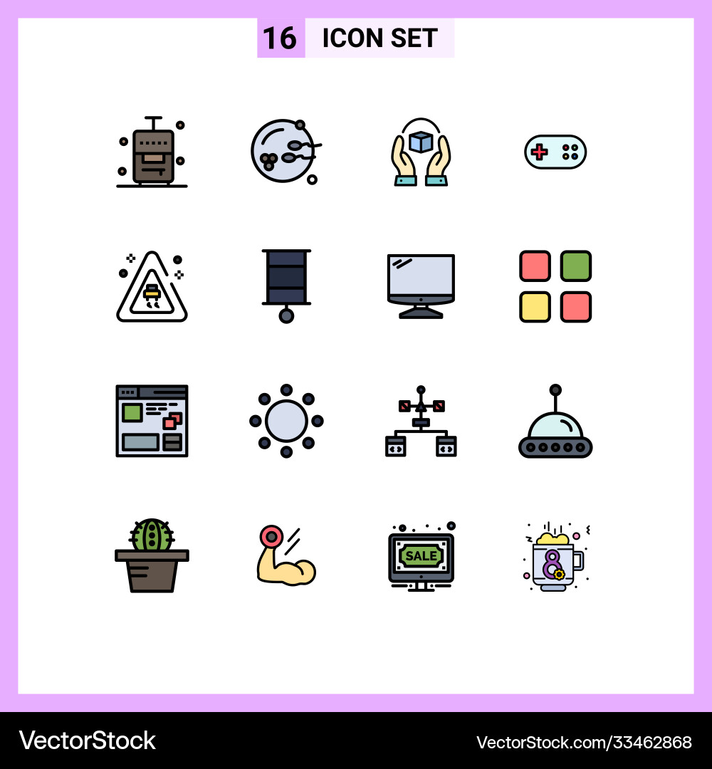 Set 16 flat color filled lines on grid Vector Image