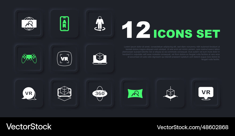 Set 3d modeling virtual reality wide angle Vector Image